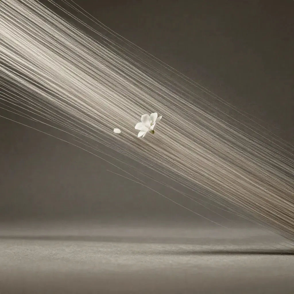 Silver filaments converge into a white bloom over graphite haze, leaving empty space for copy.